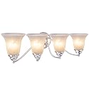 Aspen Creative 62136, Four-Light Metal Bathroom Vanity Wall Light Fixture, 23 1/2" Wide, Transitional Design in Brushed Nickel with Faux Alabaster