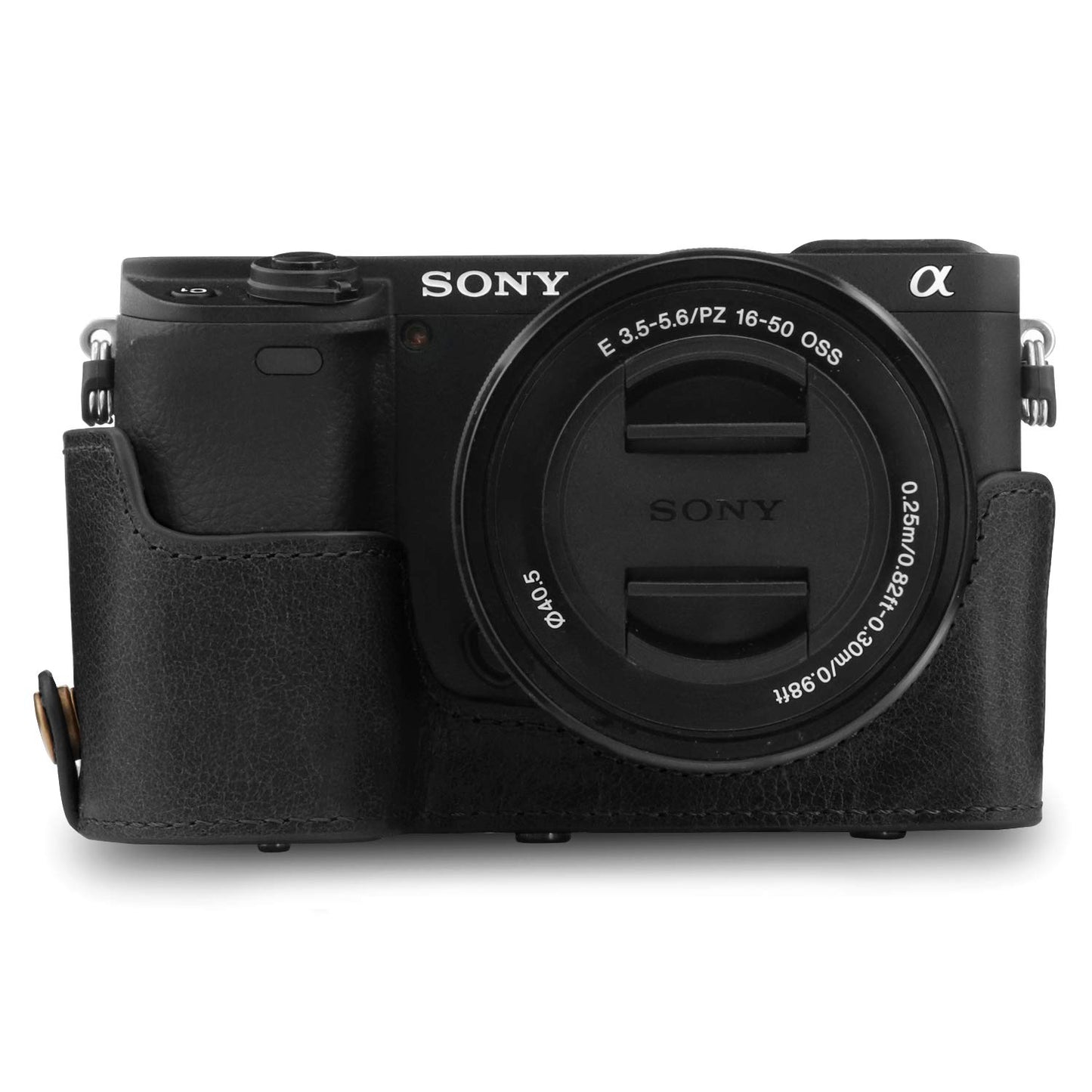 MegaGear MG1646 Ever Ready Genuine Leather Camera Case Compatible with Sony Alpha A6100, A6400 (16-50mm) - Black