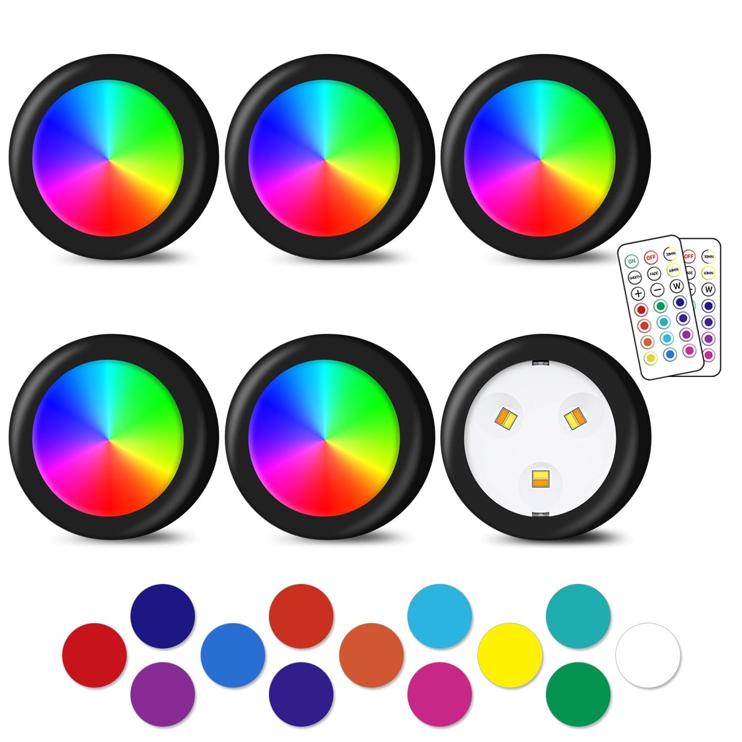Puck Lights, 13 Colors Changeable LED Puck lightings Battery Powered Dimmable Under Cabinet Lights, Battery Powered Under Counter Lights with Wireless