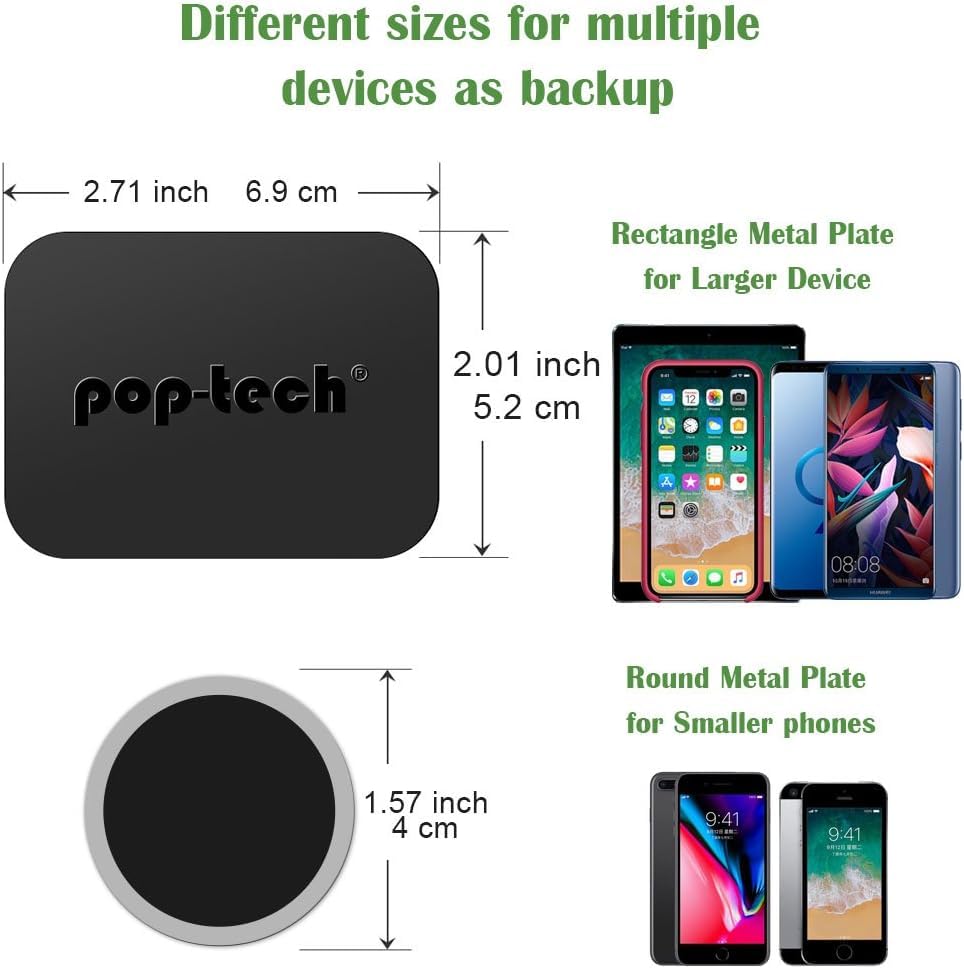 pop-tech Phone Magnet Plate with Sticky Adhesive Backing Replacement Tapes Metal Plate for iPad iPhone in Car Home Grip Mount Base for Samsung etc