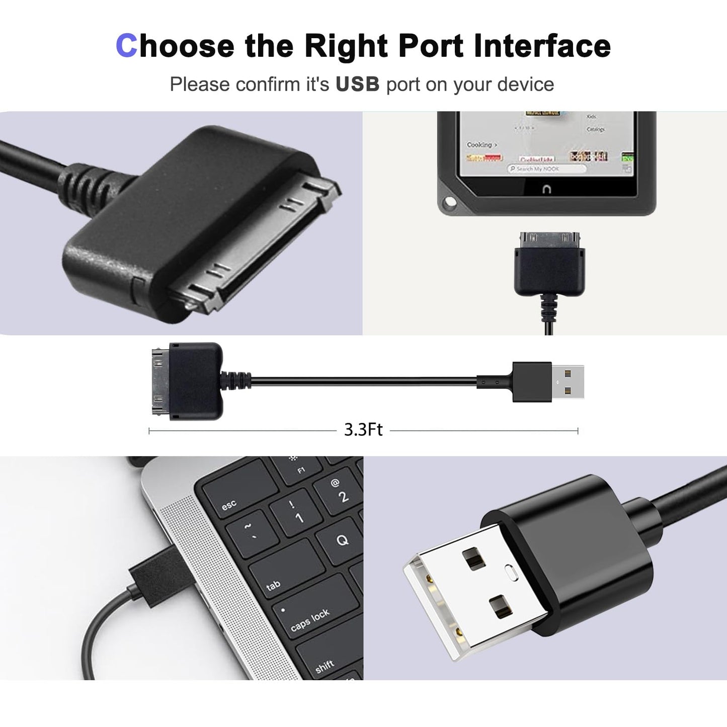 5V Charger for Barnes & Noble Nook Hd HD Plus 7 Inch + 9 Inch BNTV400 BNTV600 Tablet USB Charging Cable Cord Wire