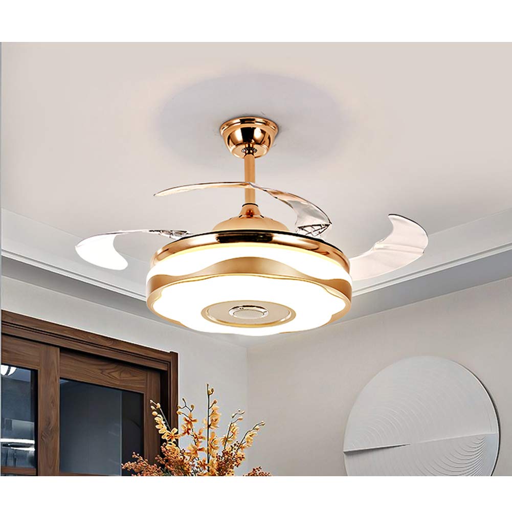 KPIBEST 36 Inch Bluetooth Ceiling Fan with Remote Control 3 Lights Level, Retractable Chandelier Fans with 7 Colorful Dimmable for Dining Room Bedroom