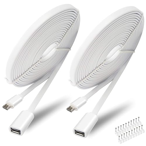 SIOCEN 2 Pack 13FT Micro USB Extension Cable for Zmodo,Male to Female Extender Flat Power Cord Compatible for Wyze Cam v3 v2,Yi Camera,Oculus