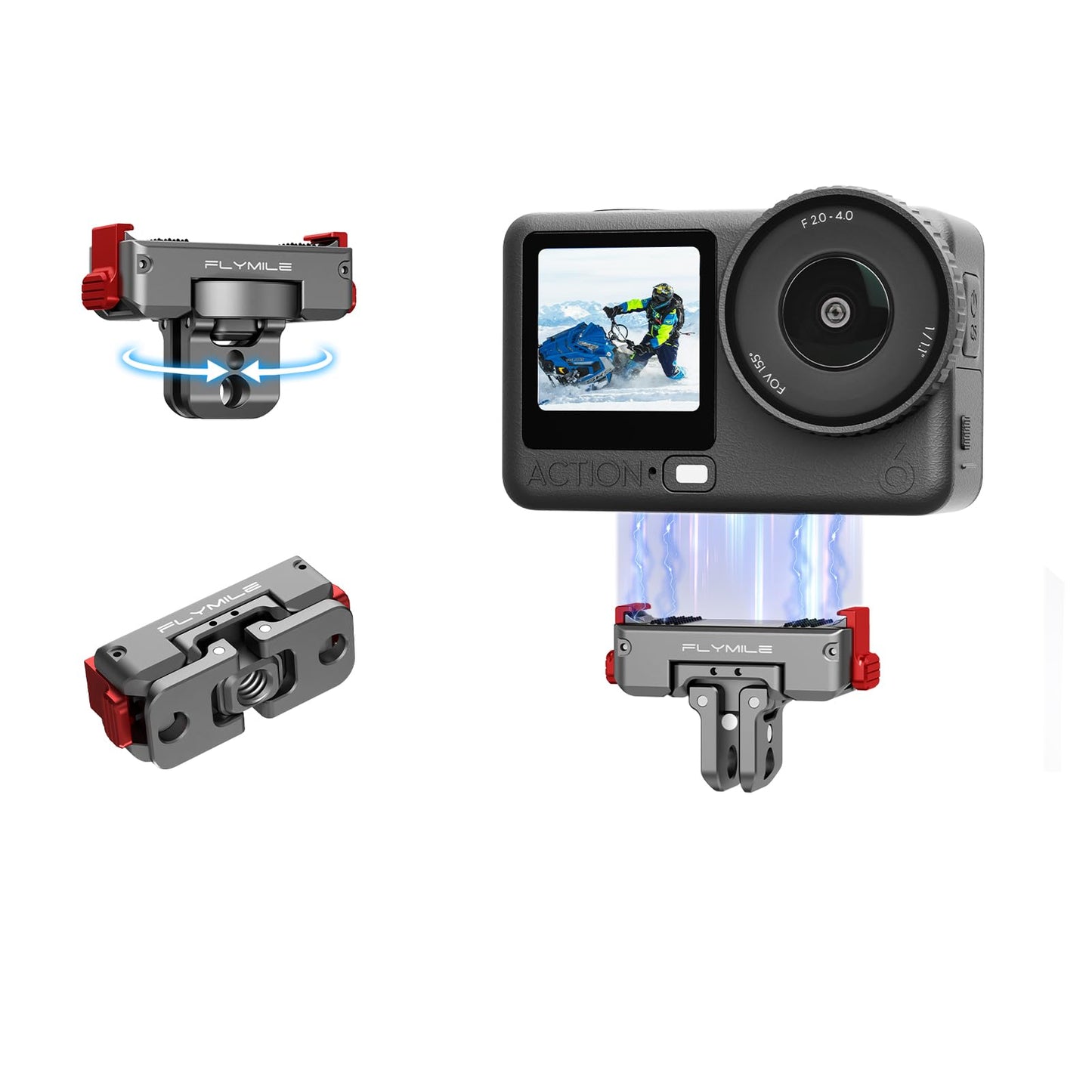 BRDRC Action 6 Magnetic Quick-Release Mount, 360° Horizontal Rotation Aluminum Alloy Adapter for DJI OSMO Action 6/Nano, with 1/4" Threaded Hole