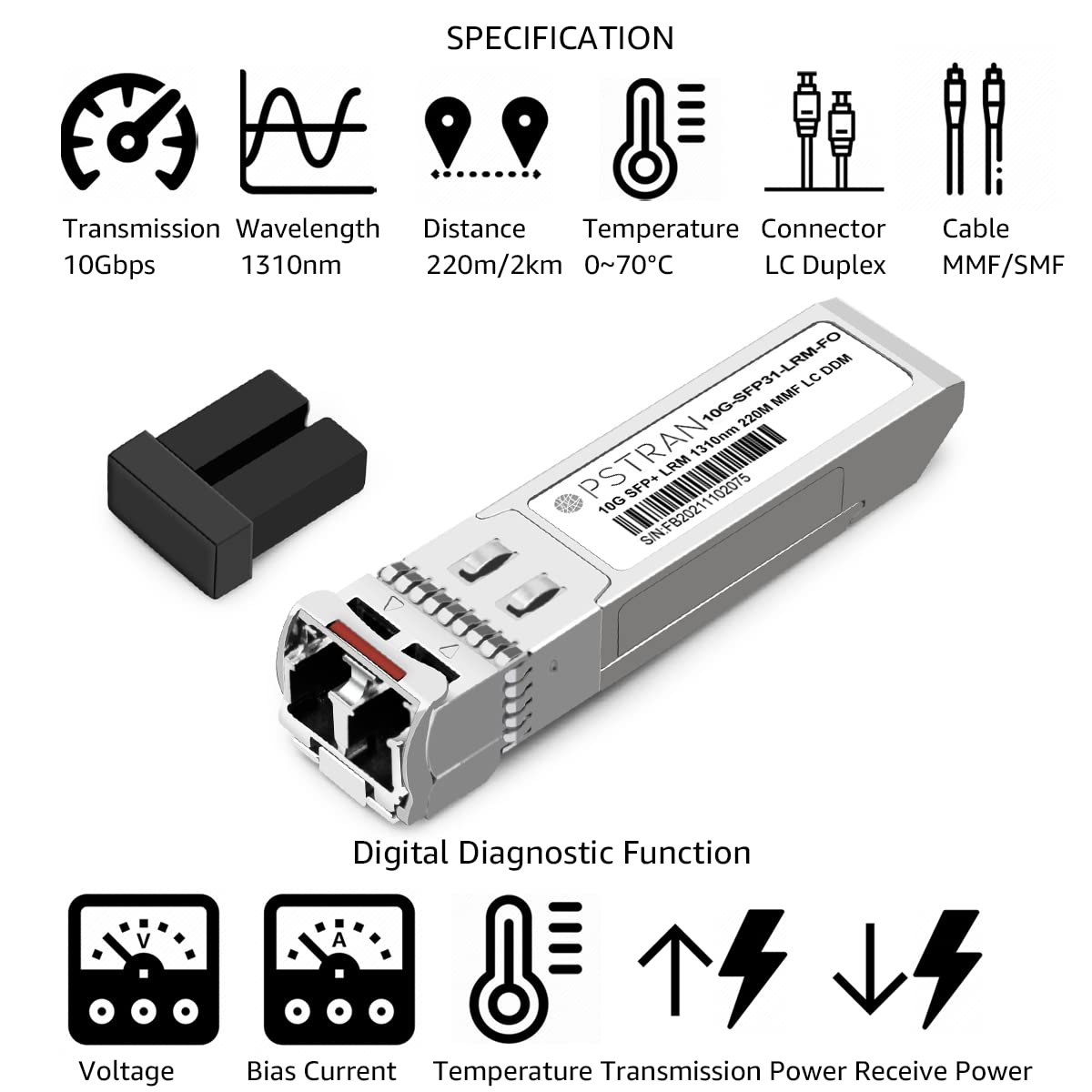 OPSTRAN 10GBASE-LRM SFP+ Optical Transceiver Module Compatible with Fortinet FS-TRAN-SFP+LRM FN-TRAN-SFP+LRM 10G SFP+ 1310nm 220m DDM Duplex LC MMF