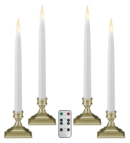 612 Vermont Battery Operated LED Window Candles with Timer, Remote Control, Warm White Flicker or Steady On, VTR1660P-4 (Pack of 4, Pewter)
