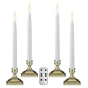 612 Vermont Battery Operated LED Window Candles with Timer, Remote Control, Warm White Flicker or Steady On, VTR1660P-4 (Pack of 4, Pewter)