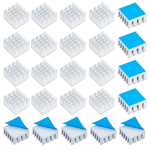 20pcs Aluminum Heatsink 0.59x0.59x0.31inch / 15x15x8mm Heat Sink with Thermal Conductive Adhesive Tape for Raspberry pi Electronic Chip RAM IC