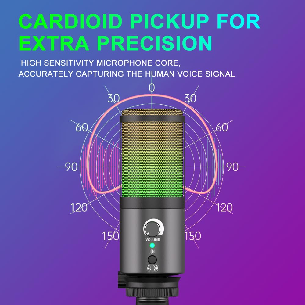G-MARK MK6 RGB USB Condenser Microphone, Gaming Microphone for Podcasts, Streaming, Broadcasting, Condenser Mic with Cardioid, Omnidirectional