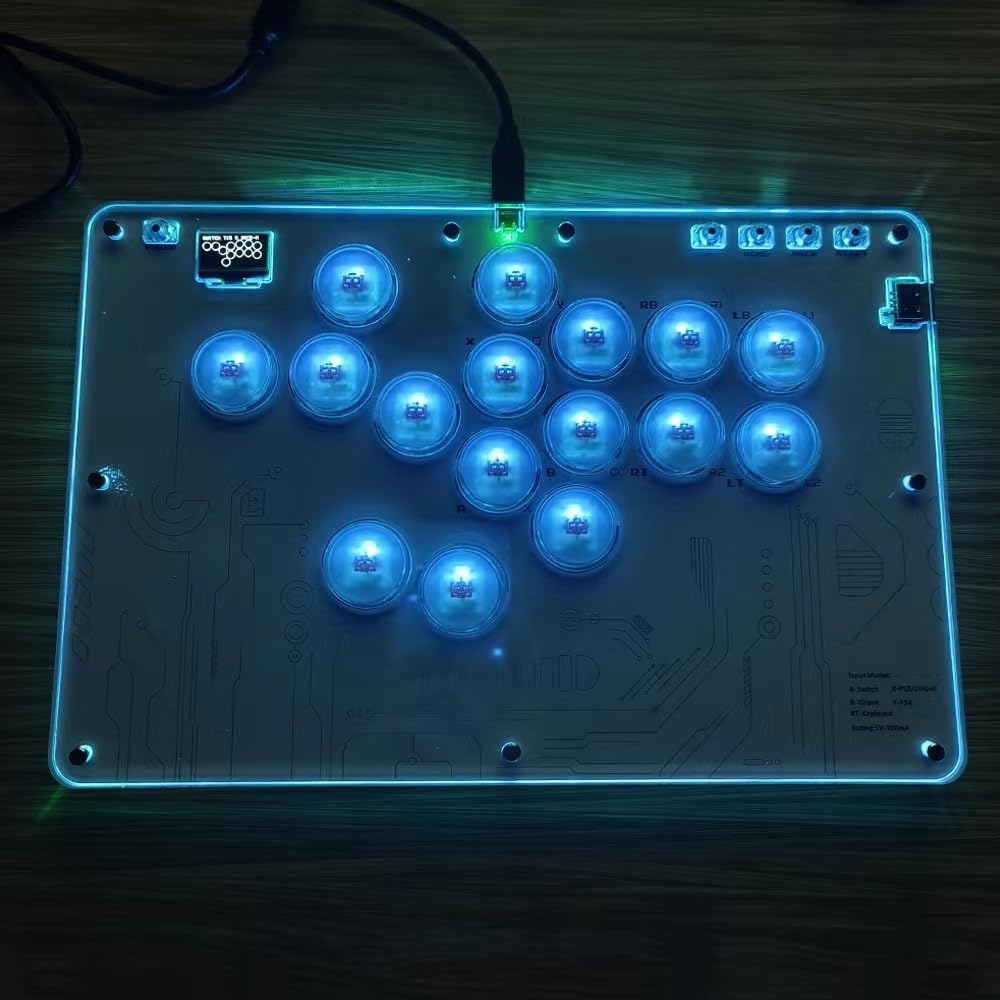 Arcade Stick 16Keys All-Button Gamerfinger with Turbo Functions & Custom RGB,Arcade Controller Street Fight for PC/PS3/PS4/Switch/Steam Game