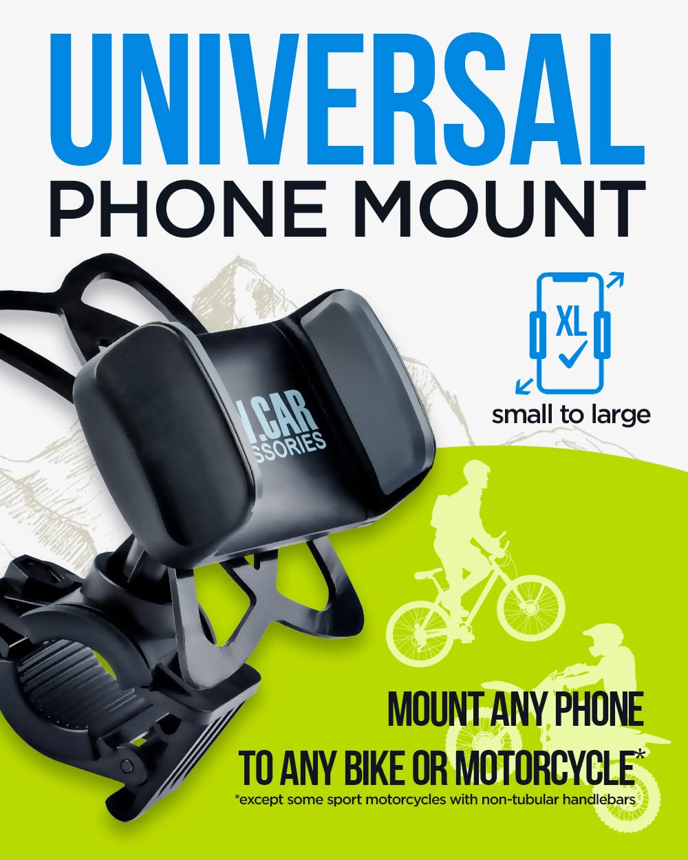 Bike & Motorcycle Phone Mount - for iPhone 16 Pro Max (15, 14, SE, Plus), Galaxy s25 or Any Cell Phone - Universal Handlebar Holder for ATV, Bicycle