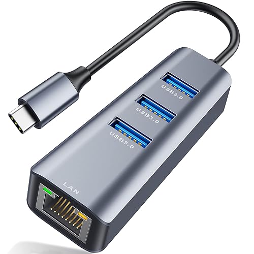 ABLEWE USB C to Ethernet Adapter, 4-in-1 RJ45 to USB-C/Thunderbolt 3 to Gigabit Ethernet LAN Network Adapter for MacBook Pro/Air 2023/2024, iPad Pro