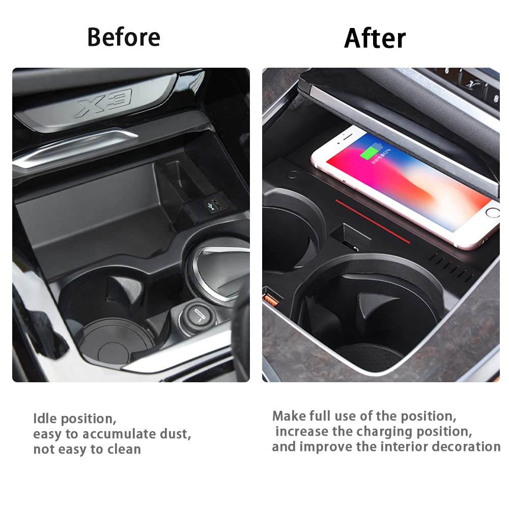 ZChan Wireless Car Charger Fit for BM-W X3/ X4 2023-2019 15W Wireless Charging Panel,QC3.0 Charging Port,for Multiple Phones Owner,Car Charger Mount