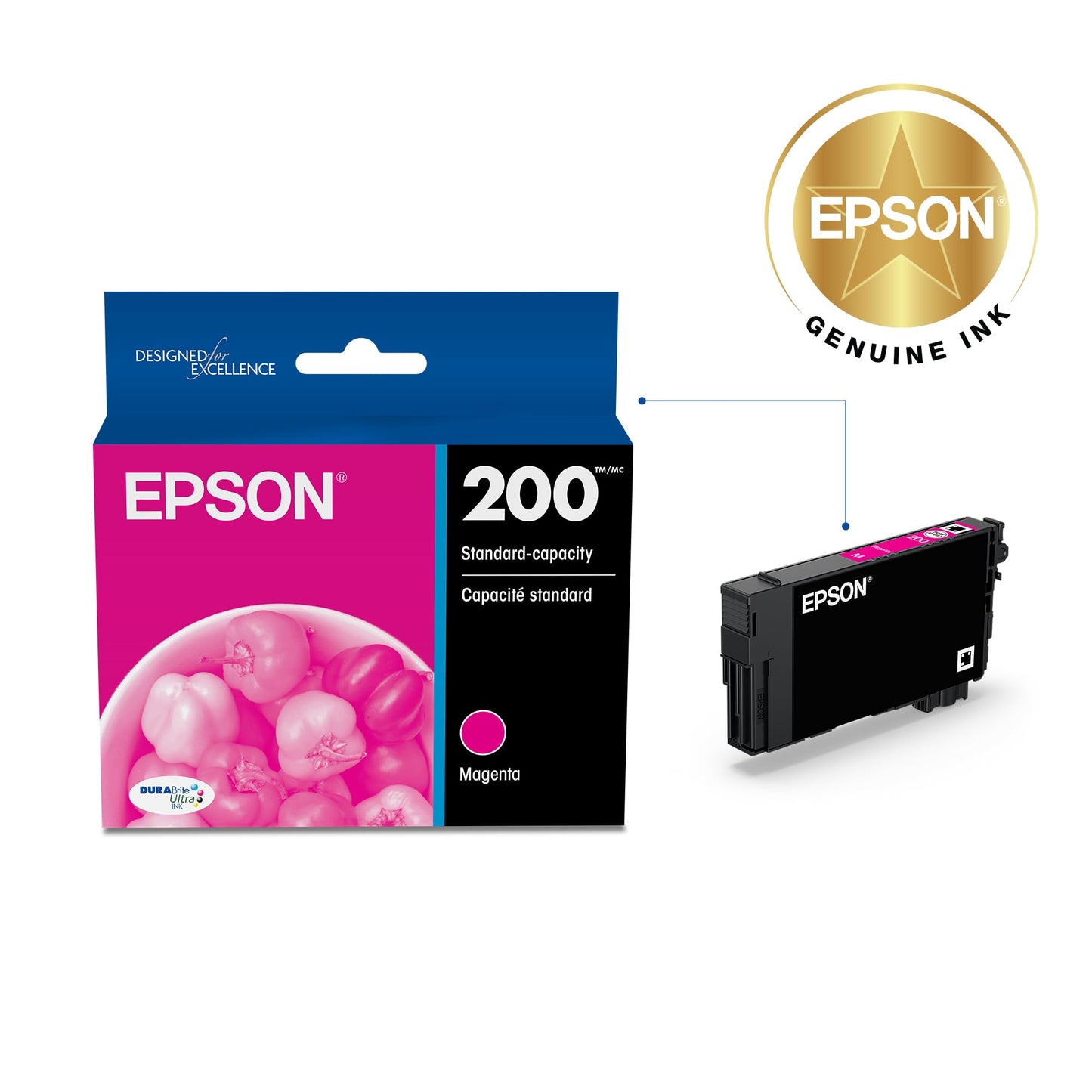 Epson 200 DURABrite Ultra Ink Standard Capacity Magenta Cartridge (T200320) Works with Workforce WF-2520, 2530, 2540, Expression XP-200, 300, 310