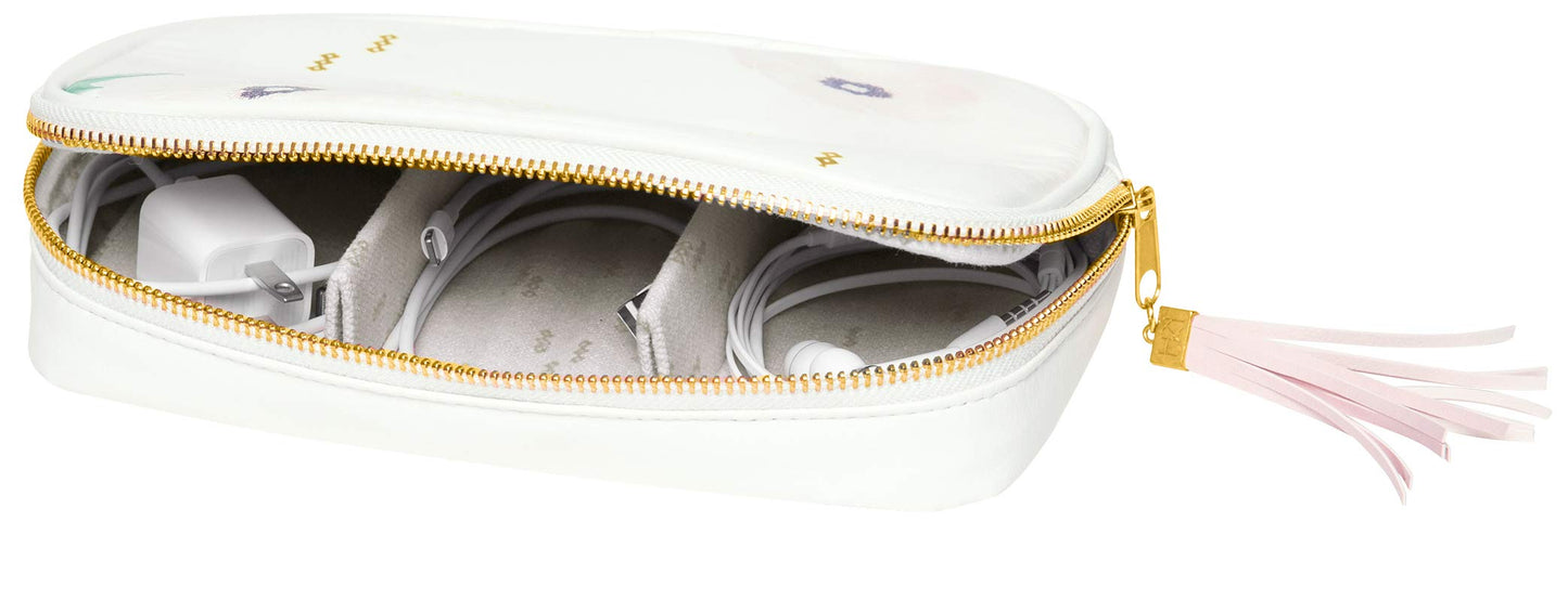 C.R. Gibson Women's White and Gold Travel Cable and Charger Organizer Case, 8.5" W X 8" h X 1.5" D, One Size