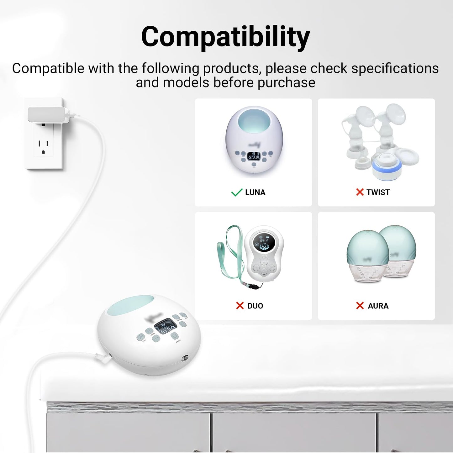 12V Charger Compatible with Motif Me/dical Luna Breast Pump - Power Adapter for Breastfeeding Essentials - 5.9Ft Extra Length Charging Cord