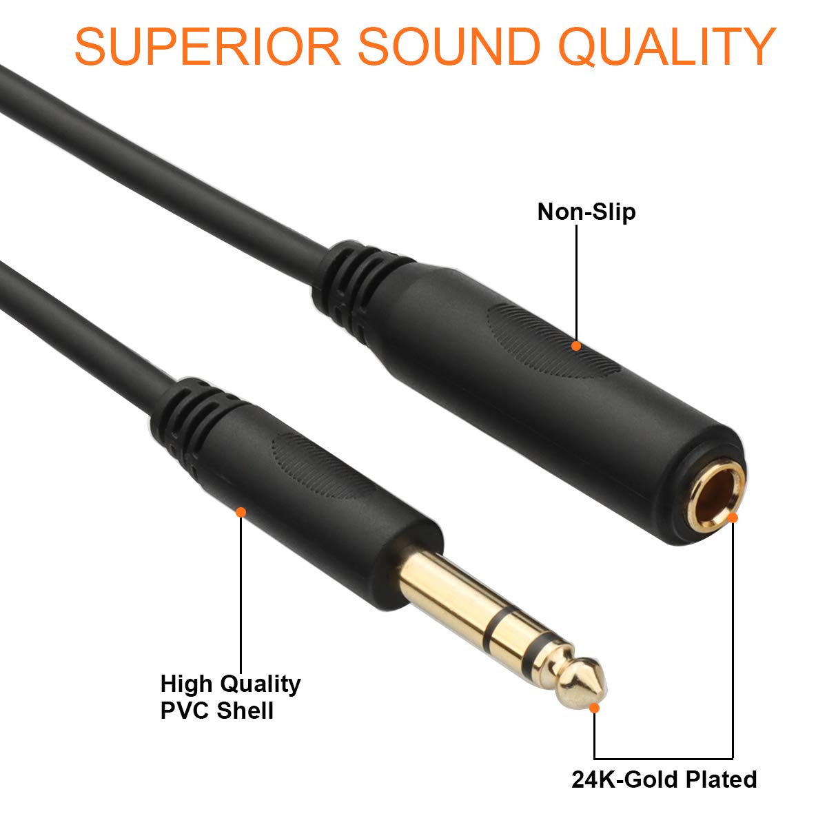 Tisino 1/4 Extension Cable 10 ft, Headphone Extension Cable Quarter inch TRS Male to Female Stereo Guitar Extension Cable Cord