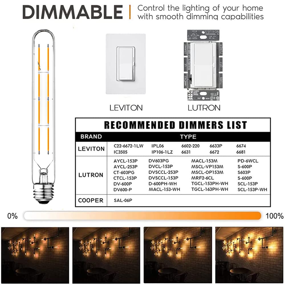 LVYE 8.9 inch E26 LED Tubular Bulbs 8W Dimmable E26 Light Bulb 2700K