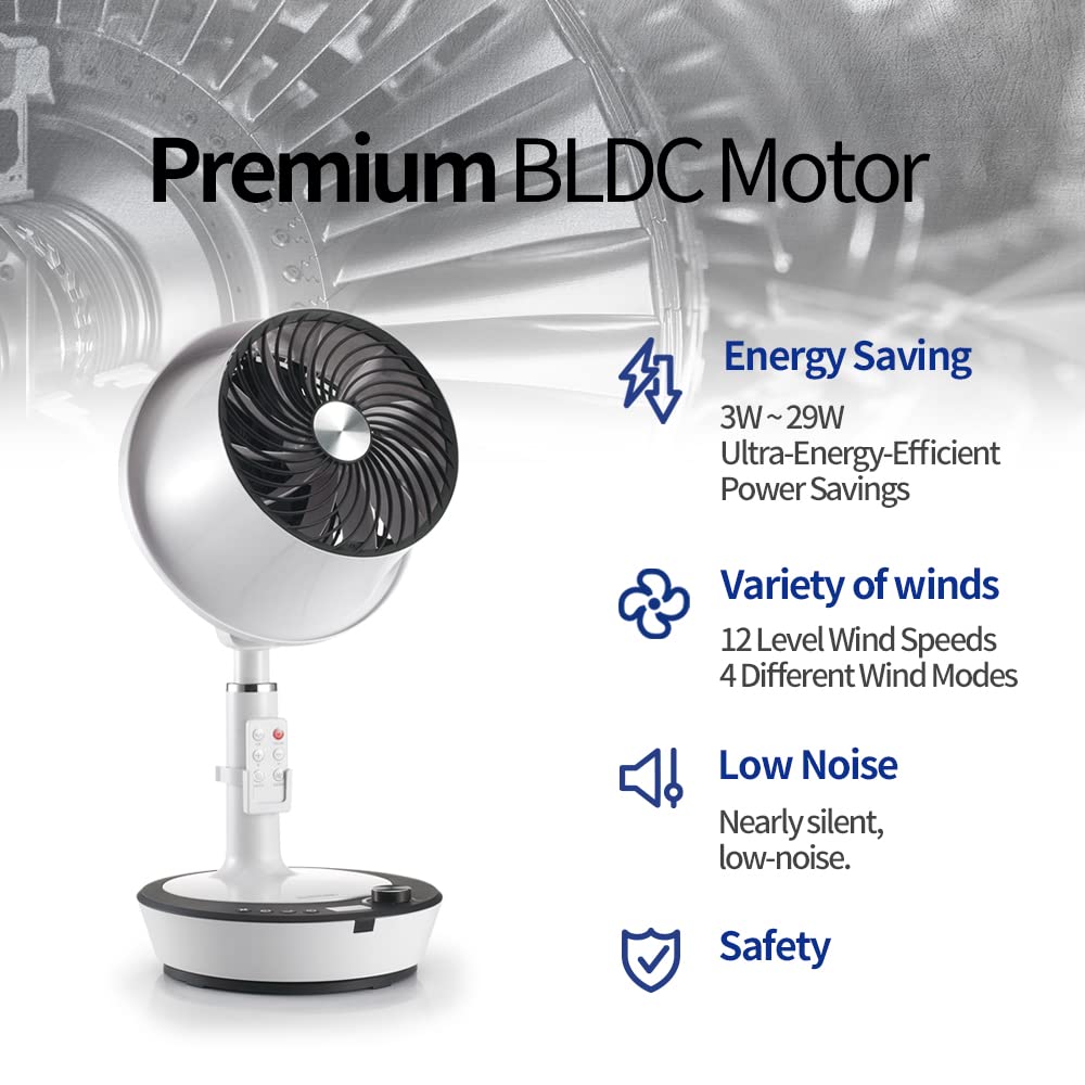 Soleus Air DC Motor Circulator Fan, 12 Speed Cooling Floor Fan, Adhustable Height, Oscillating, Outdoor Indoor Camping Travel