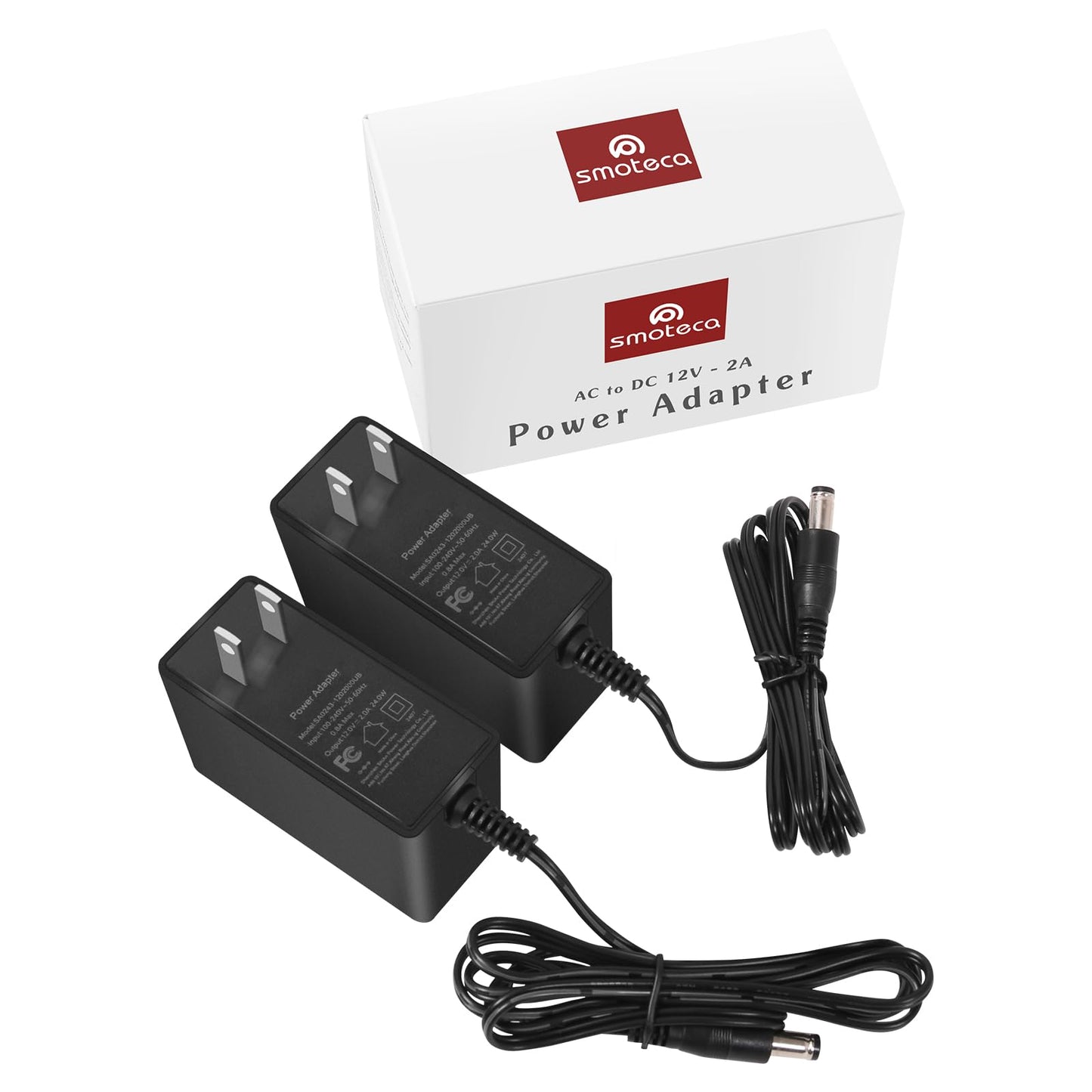 SmoTecQ 12V 2A Power Supply AC Adapter 2 Pack, 24W Transformer Charger for LED Strip Lights, CCTV Security Camera, Monitor, Breast Pump, 100-240V AC…