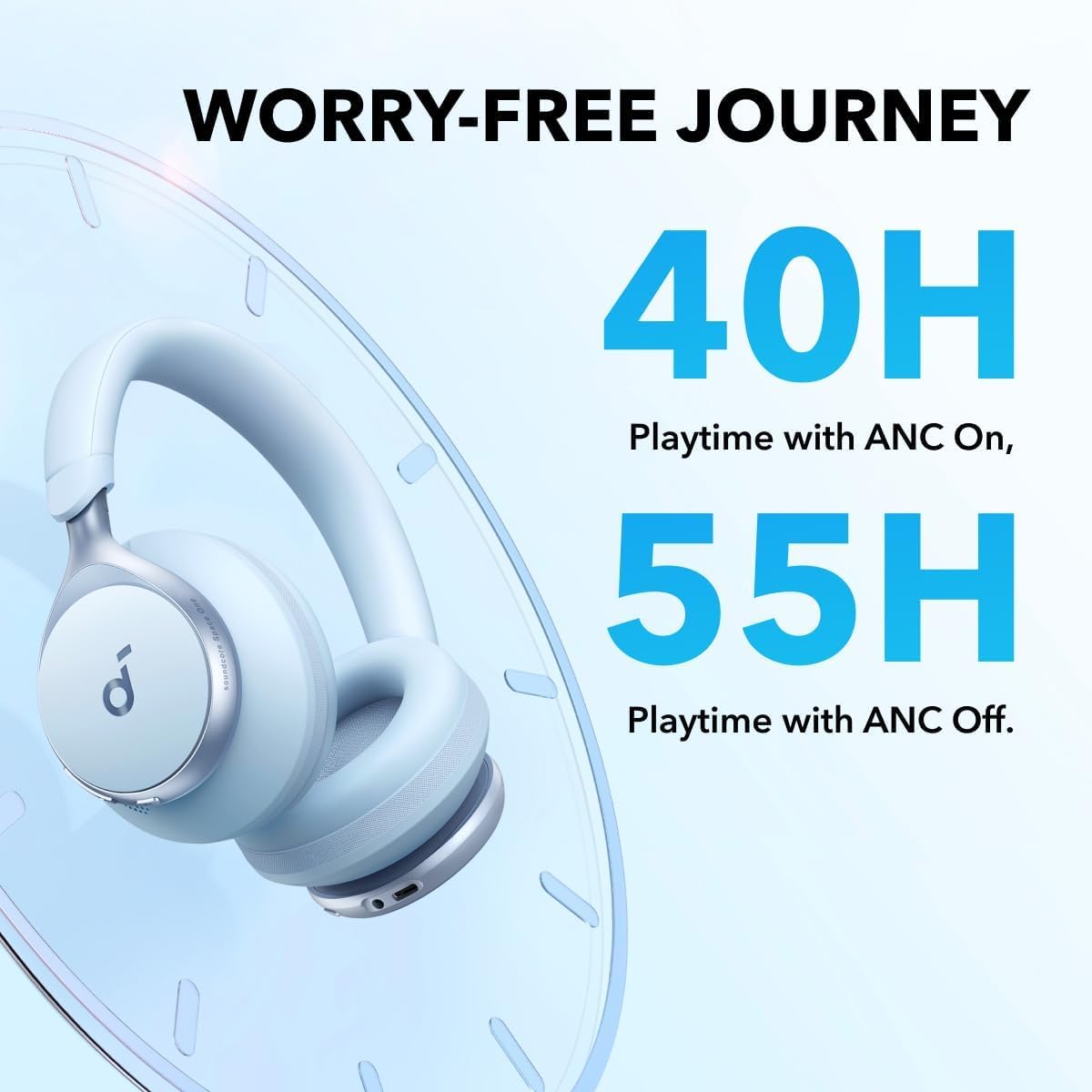 Soundcore Anker Space One ANC Over-Ear Headphones, Blue, Renewed
