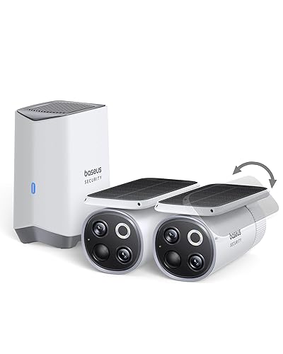 Baseus Solar Security Camera Wireless Outdoor, S1 Pro 2-Cam Kit, Forever Power with Auto Sunlight-Tracking System, Dual Camera with 3K Clarity, No
