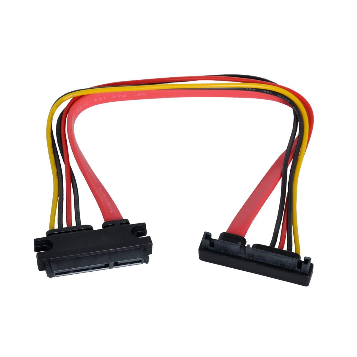 xiwai Down Angled SATA III 3.0 7+15 22 Pin SATA Male to Female Data Power Extension Cable 30cm