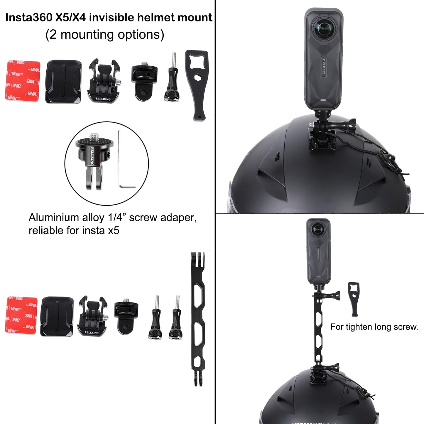 PellKing (12 Pcs) Aluminum Alloy Extension Arm Helmet Mount Kit for for Insta360 One X5/X4/X3,X2,X,Metal Adapter Helmet Sticker Extension Arm Mount