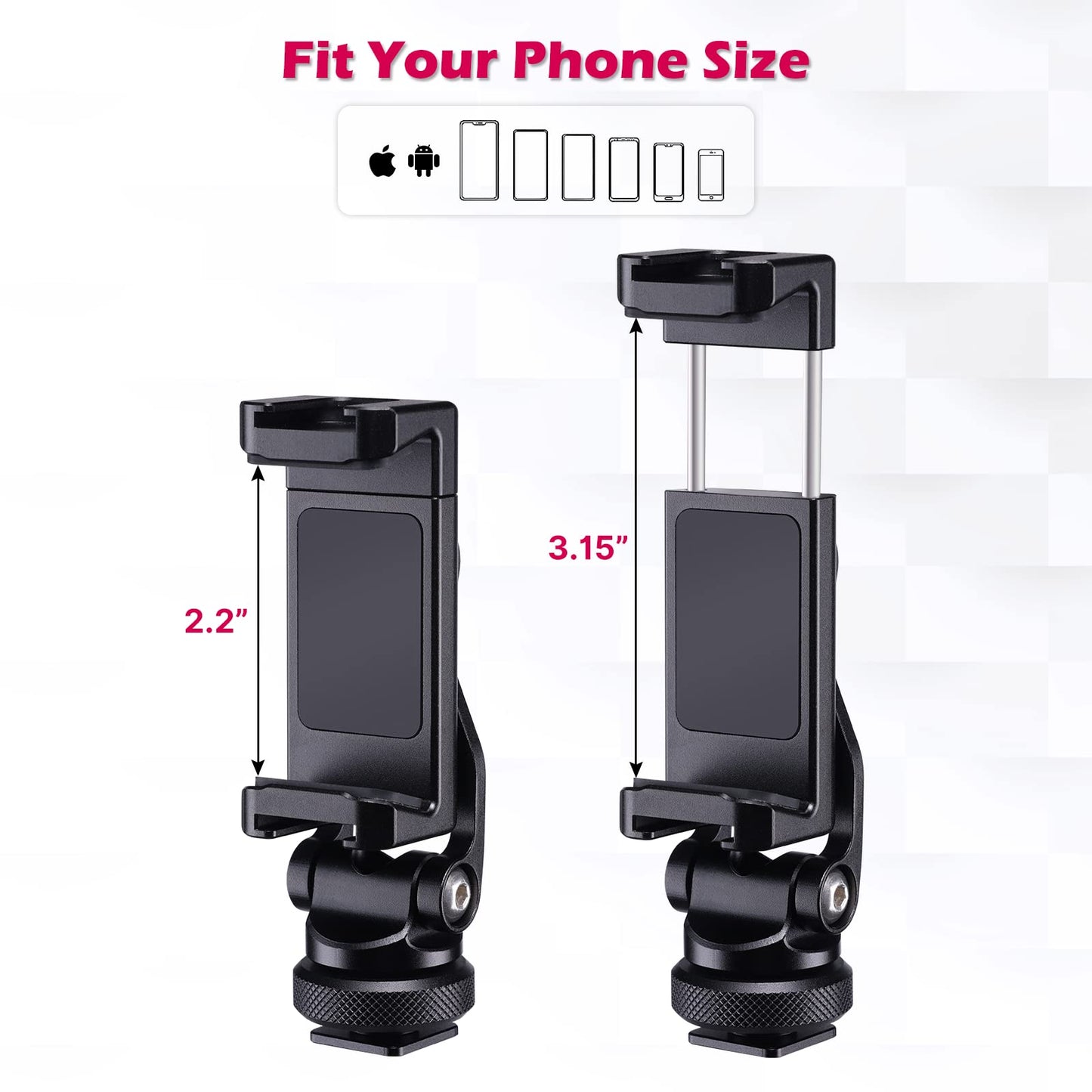 ULANZI Metal Phone Tripod Mount ST-10, Universal 360° Smartphone Adapter with 2 Cold Shoe Mount, Adjustable Cell Phone Clamp Stand Holder, Compatible