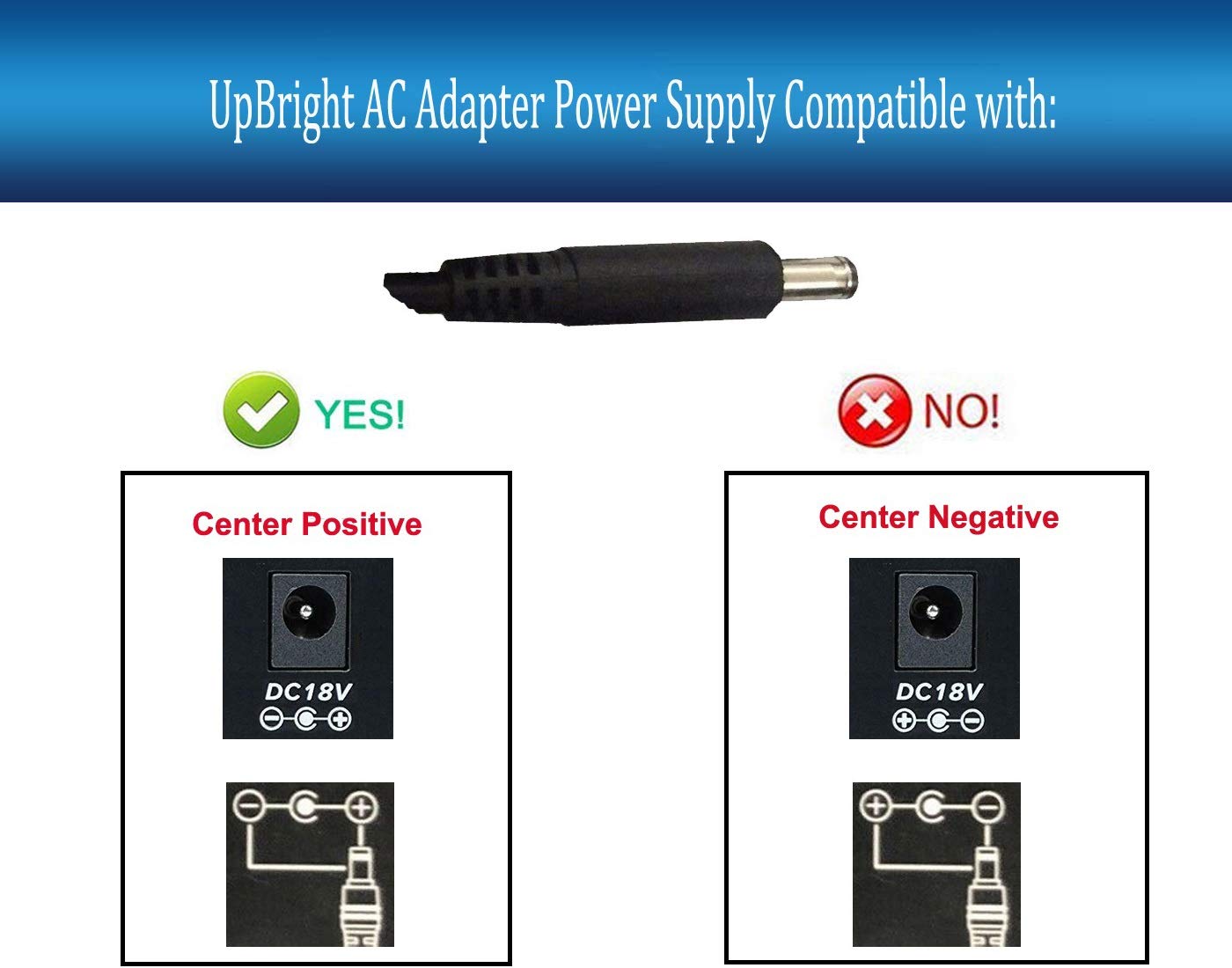 UpBright New 18V AC/DC Adapter Compatible with ID: 2.5mm OD: 5.5mm Barrel Round Plug 2.5 mm X 5.5 mm 18 Volt 3 Amp 18 V 18.5V 3A 18VDC 3.0A - 3.5A…