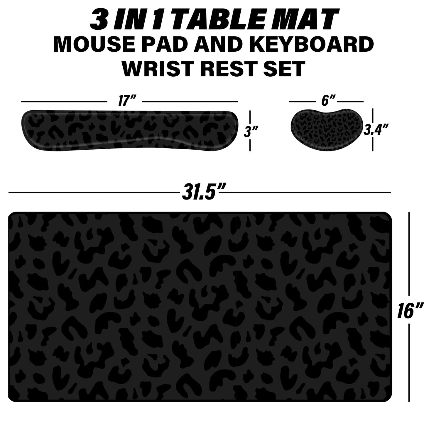 Deokke 3Pcs Large Gaming Mouse Pad Desk Mat,Keyboard Mouse Wrist Rest Support Set,Extended Laptop Mouse Pad Memory Foam Non-Slip Base for Gamer Home