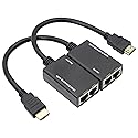 QIANRENON HDMI Extender Over Cat5e, RJ45 Ethernet to HDMI Cable 2 Ports Signal Amplifier 100ft 1080P HDMI Cable 30M Sender+Receiver, 2 Ports RJ45