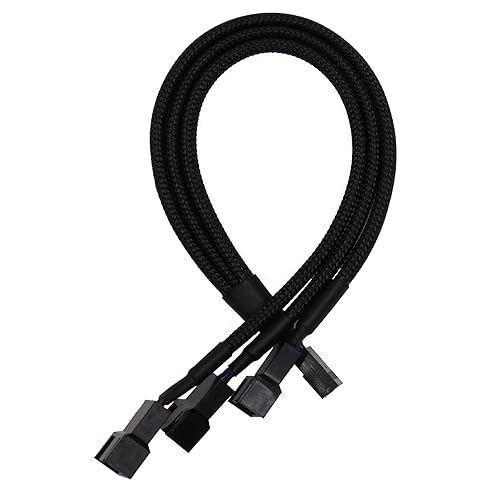 4 Pin PWM Fan Splitter Cable Black Sleeved Case Fan Braided Adapter Cable 1 to 3 Converter Y Splitter for Computer PC CPU Cooling Fan ATX Case