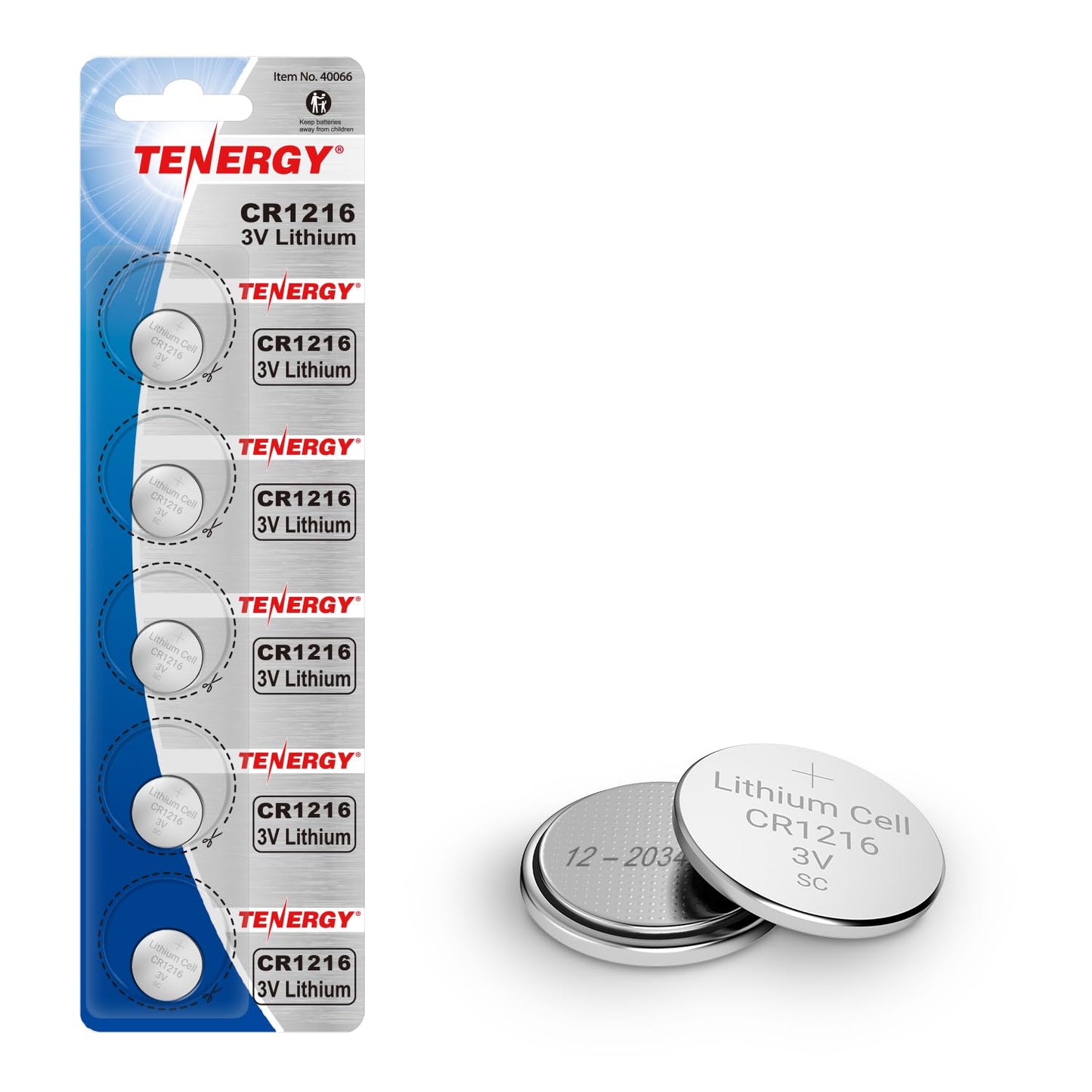 Tenergy CR1216 3V Lithium Button Cell Battery, for Watches, Mini LED Lights, Forehead Thermometers, 5 Count