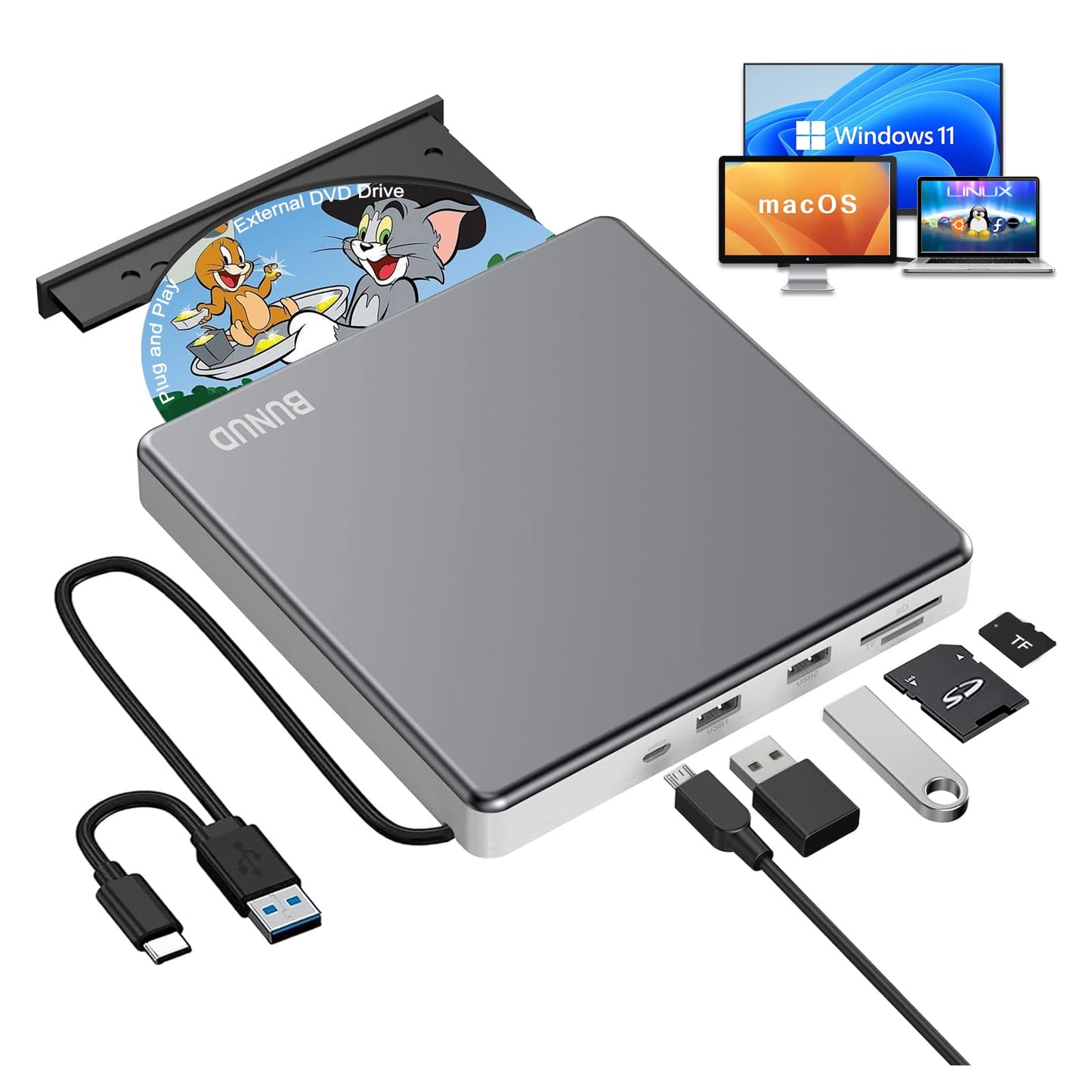 External DVD Drive, USB C Superdrive for Apple USB 3.0 DVD Burner Reader for Mac, Portable CD +/-RW Drive External DVD Player for Laptop MacBook