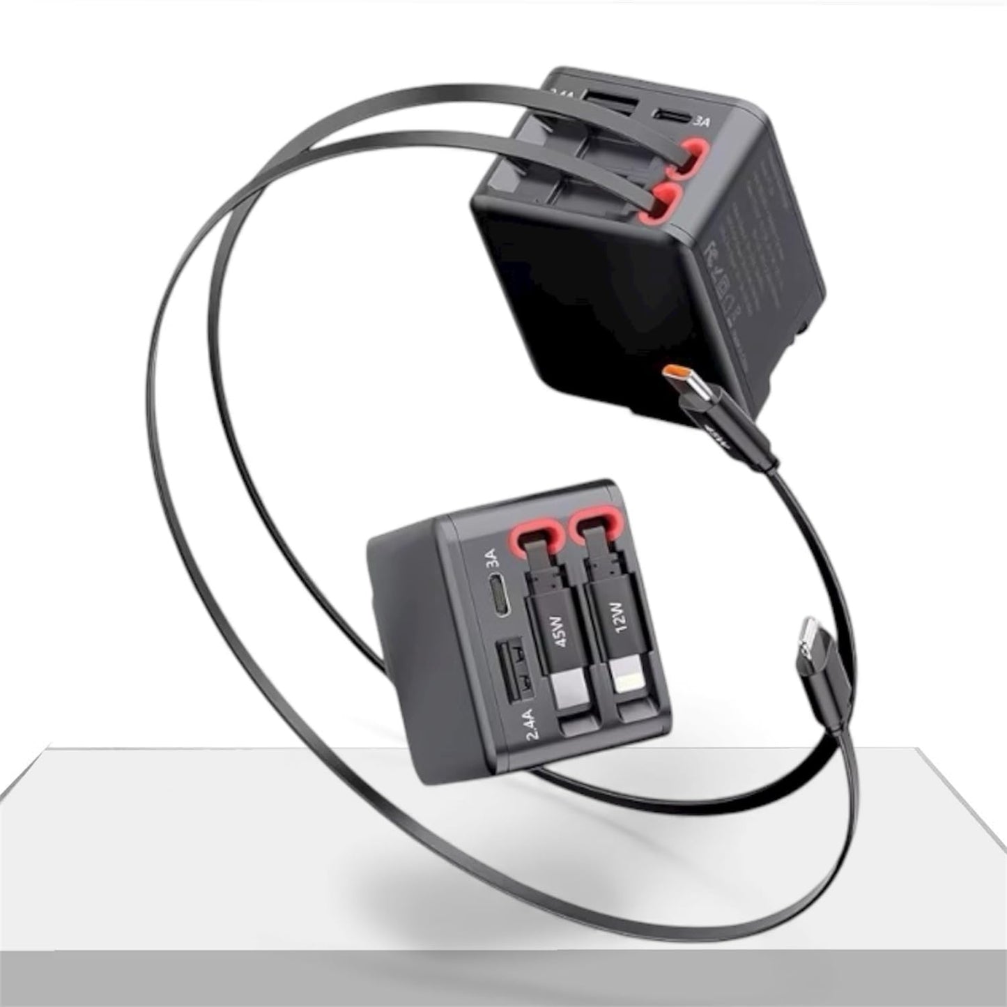 Trendwave 4-in-1 Retractable Charger, Foldable Plug 45W Multi Cable Dock Fast Charging Station for i Phone 17/16/15/14/13, i Pad - Black