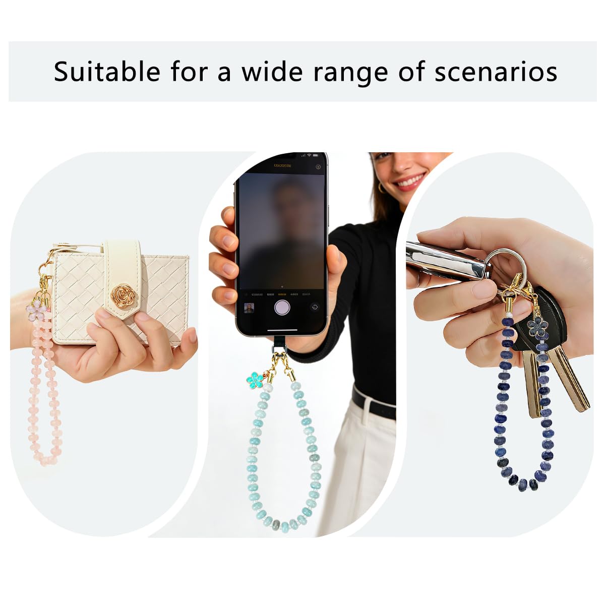VICHUNHO Beaded Phone Wrist Strap, Cellphone Lanyard with Tether Tab, Cute Cell Phone Wristlet Bracelet for Women Girls