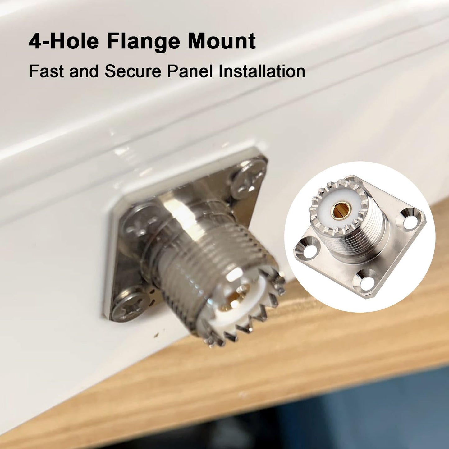 SO-239 UHF Female Chassis Mount Connector, 4-Hole Flange Panel Mount RF Coax Connector for Antenna, Ham Radio, CB Radio, RF Projects - Pack of 4