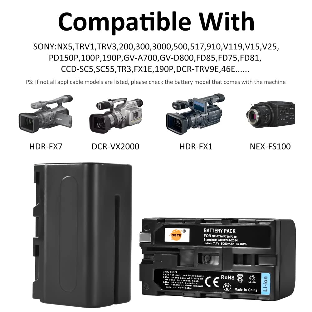 DSTE (2-Pack) NP-F750 Battery and Travel Charger Kit Compatible with Sony CCD-TRV215 CCD-TR917 TR315 HDR-FX1000 HDR-FX7 HVR-V1U HVR-Z7U HVR-Z5U Camera