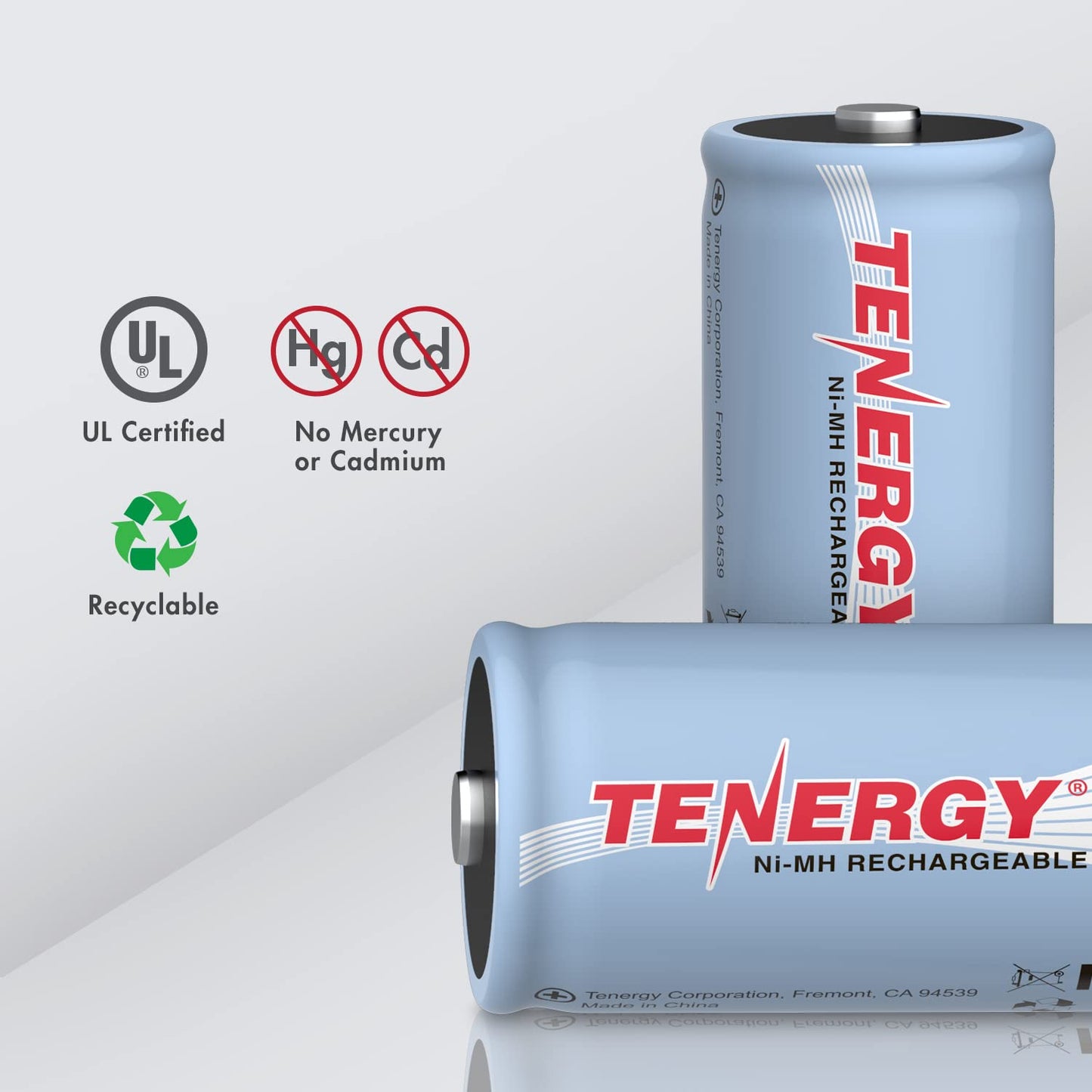 Tenergy 10000mAh NiMH D Battery, Rechargeable High Capacity D Size Battery, High Drain D Cell Batteries for Flashlight, 8-Pack - UL Certified