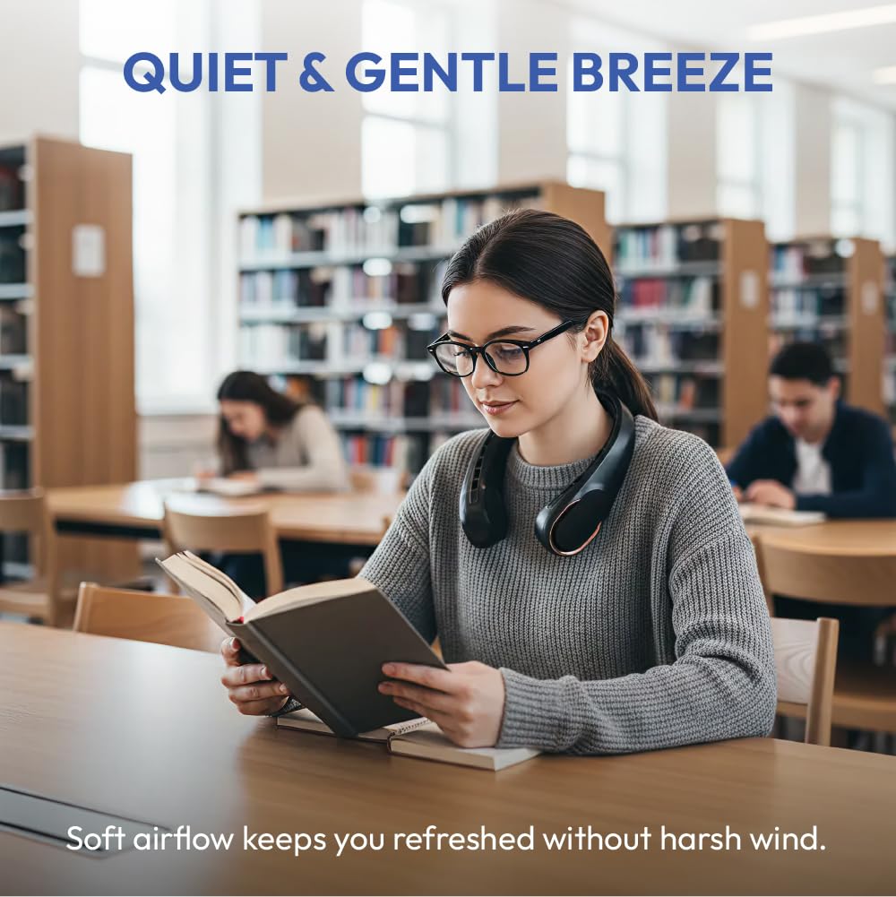 MAVIÉ Portable Personal Neck Fan, Cooling Hands Free Bladeless Fan, Rechargeable Long Battery Life, 360° Airflow With 3 Speeds, Lightweight Travel