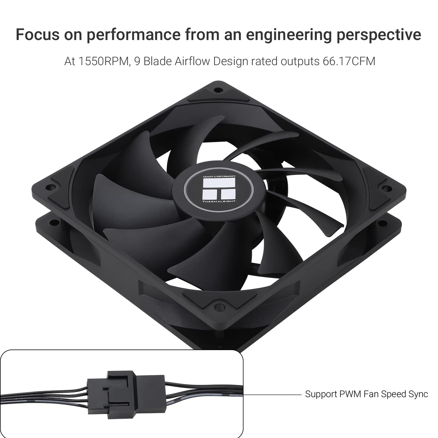 Thermalrlght TL-C12C X3 CPU Fan 120mm Case Cooler Fan, 4pin PWM Silent Computer Fan with S-FDB Bearing Included, up to 1550RPM Cooling