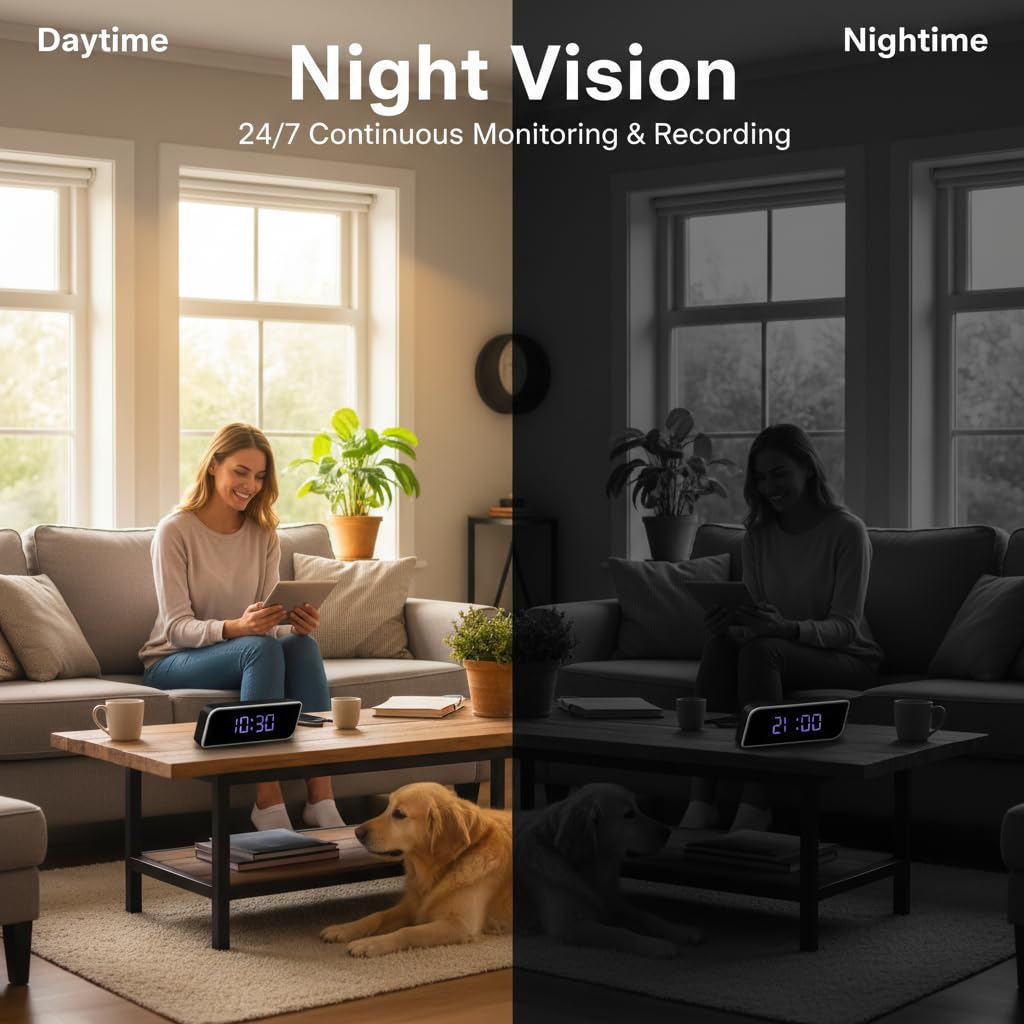 Unohoe Multi-Functional 4K Clock Camera with Night Vision, WiFi & AP Hotspot, App Remote View, Motion Detection, 2600mAh Long Battery Life, Smart