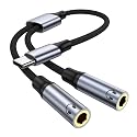 KAYQINHO USB C to Dual 3.5mm Female Headphone Splitter, Type C to Dual 3.5mm Female Aux Y Jack Splitter Headphone Microphone Adapter for iPhone 17 16