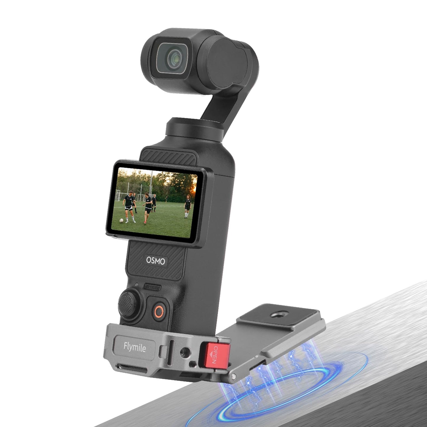 Flymile Pocket 3 Magnetic Mount, Magnet Expansion Adapter Holder with Cold Shoe on Iron Fence etc, Aluminum Alloy Magnetic Mount Stand for DJI Osmo