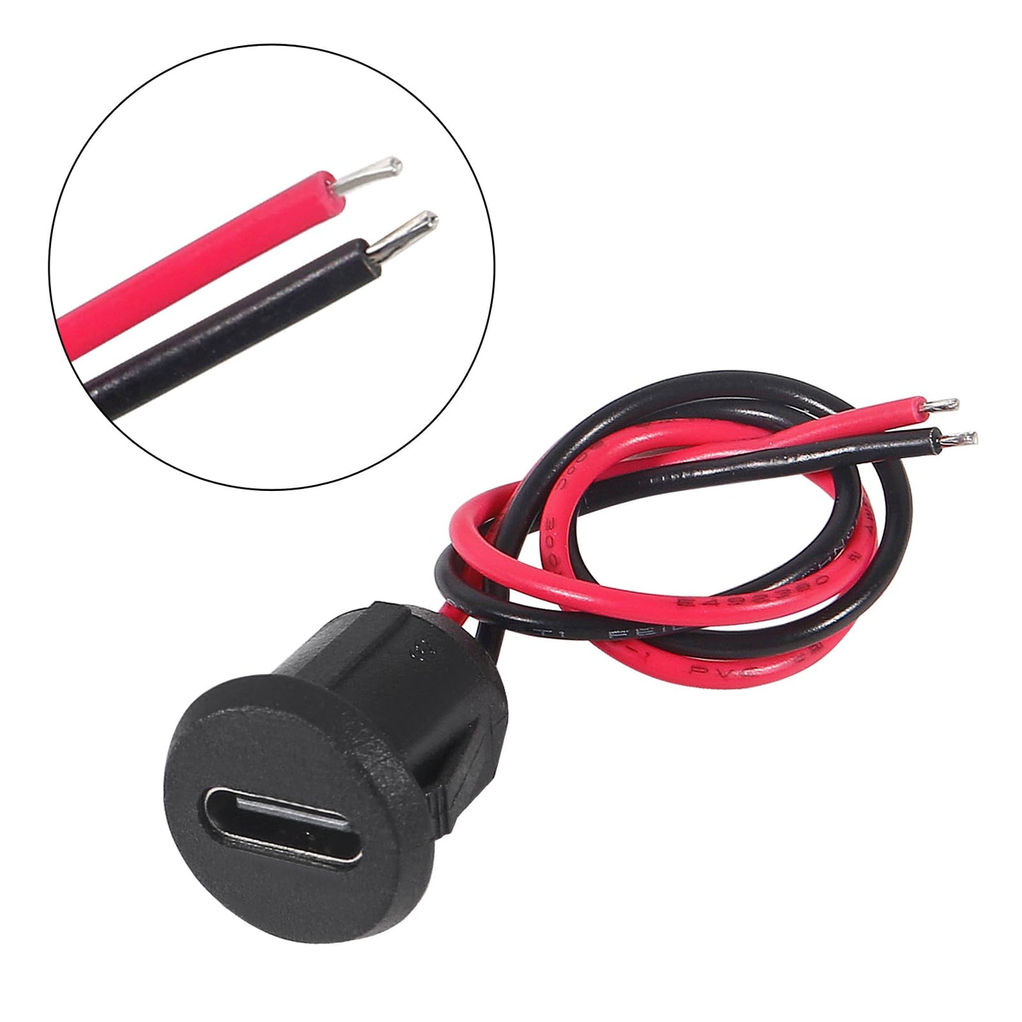 Coliao 20pcs Type-C Female Chassis 2 Pin Direct Crimp USB Female Chassis C Connector Waterproof Jack Female Charging Port 3A USB-C Charger Plug, Black