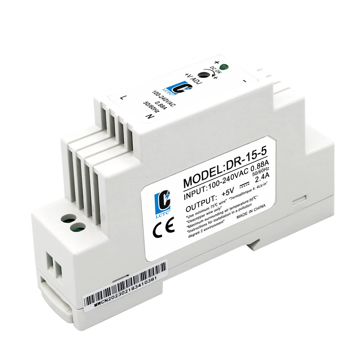 LCLCTC DC 5V Din Rail Slim Switching Power Supply 15W 2.4A(Input:100-240VAC,Output:5VDC,50/60HZ) Adapter Switch Converter (Volts_of_Direct_Current, 5)