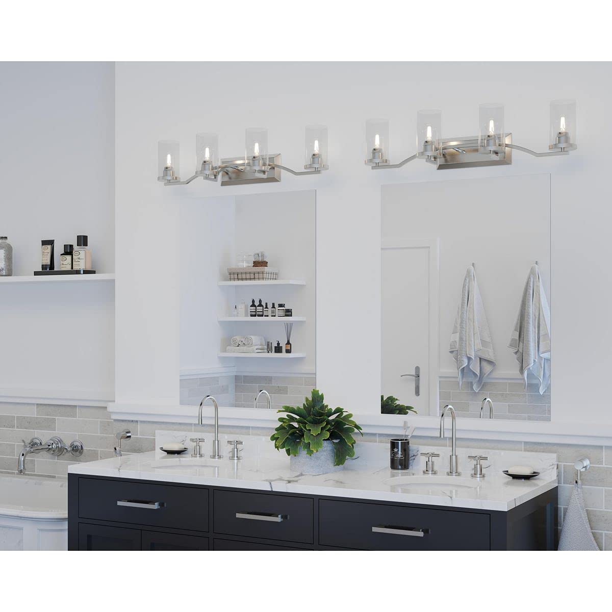 Progress Lighting Lassiter Collection 4-Light Clear Glass Modern Bath Vanity Light Brushed Nickel, 8.00x34.00x34.00
