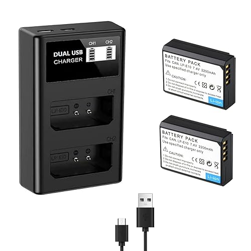 Focruzom LP-E10 Replacement Battery and USB Dual Charger for EOS Rebel T7 T6 T5 T3 T100, EOS 2000D, 3000D, 4000D, 1200D 1100D 1300D 1500D, KISS X50