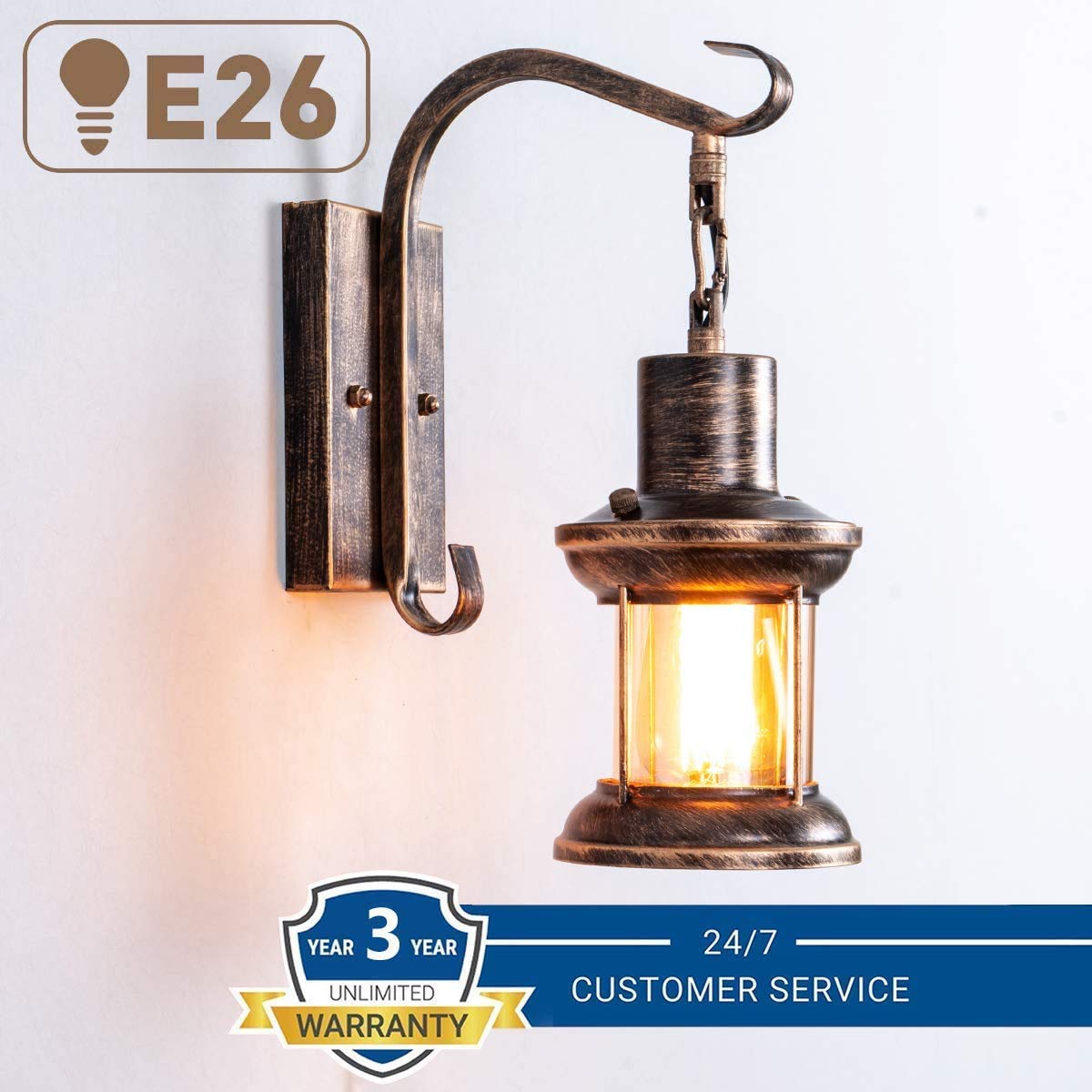 Rustic Light Fixtures, Oil Rubbed Bronze Finish Indoor Vintage Wall Light Wall Sconce Industrial Lamp Fixture Glass Shade Farmhouse Metal Sconces Wall